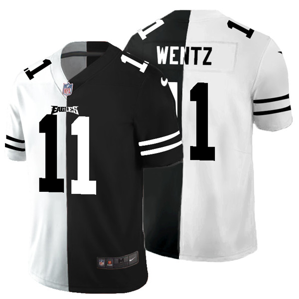 Men's Philadelphia Eagles #11 Carson Wentz Black & White NFL Split Limited Stitched Jersey